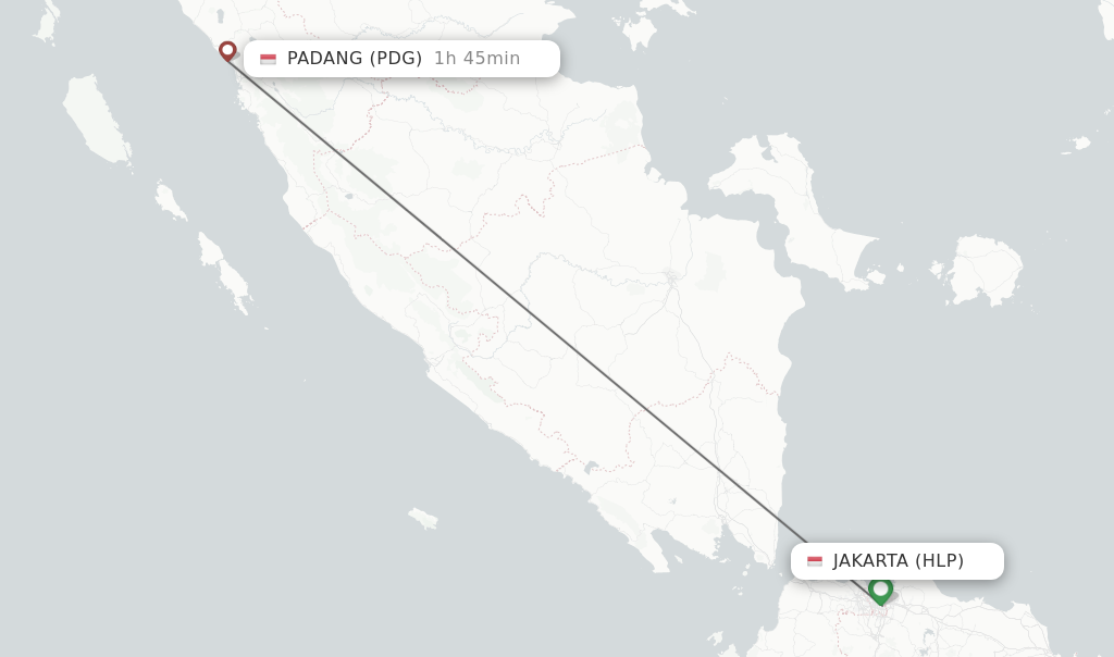 Flights from Jakarta to Padang route map