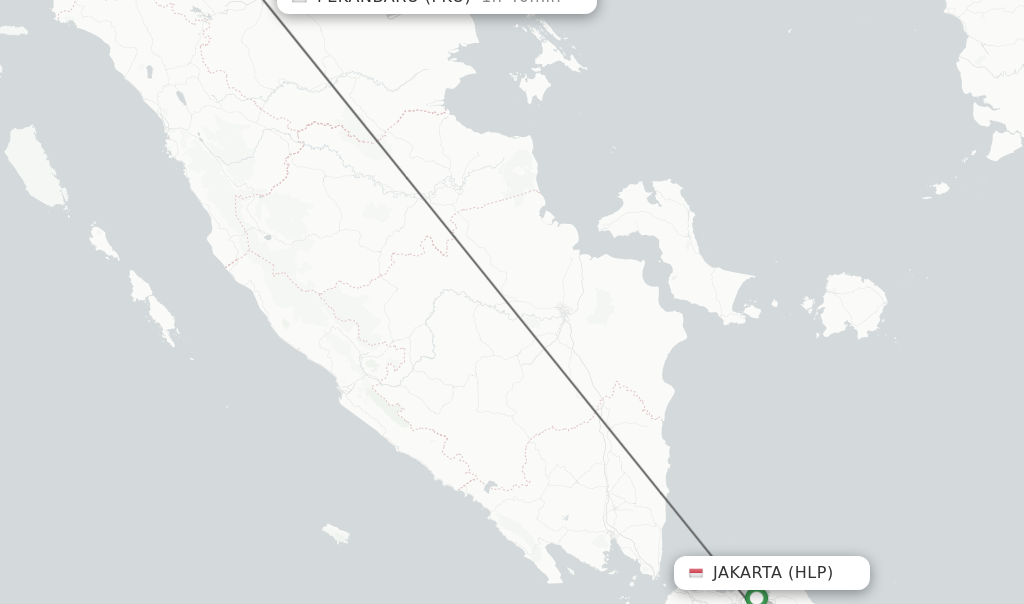 Flights from Jakarta to Pekanbaru route map