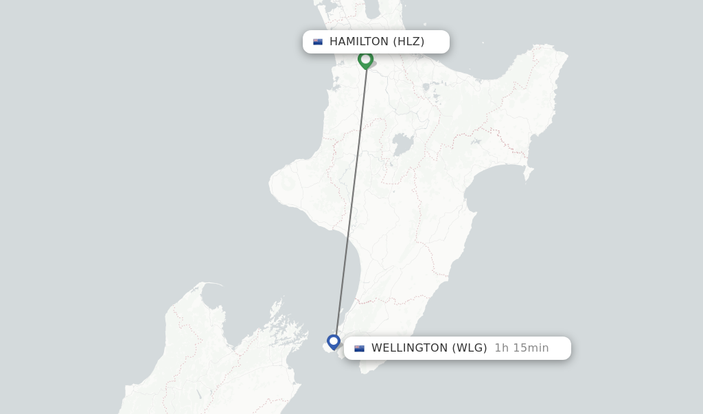 Flights from Hamilton to Wellington route map