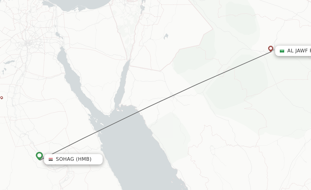 Flights from Sohag to Jouf route map