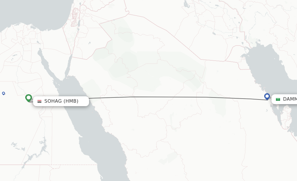 Flights from Sohag to Dammam route map