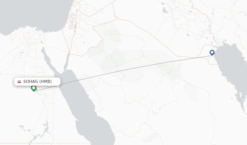 Route map with flights from Sohag with Jazeera