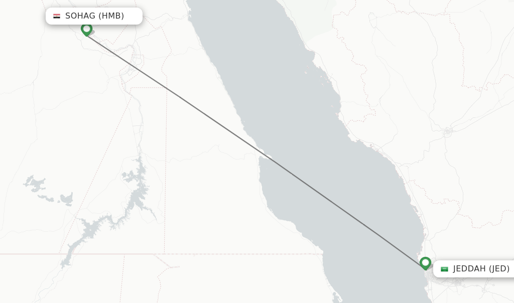 Flights from Sohag to Jeddah route map