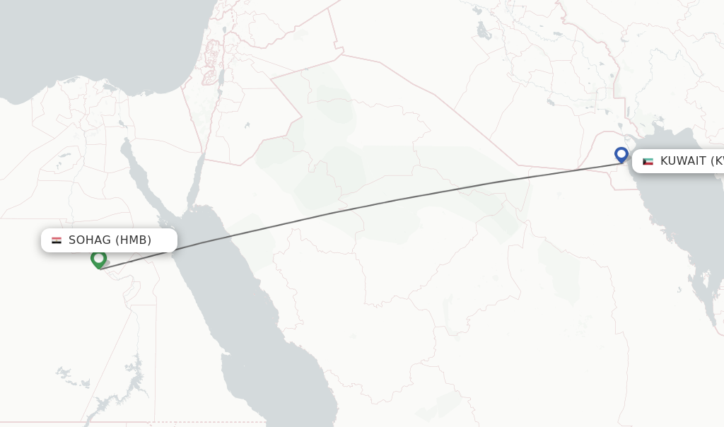 Flights from Sohag to Kuwait route map