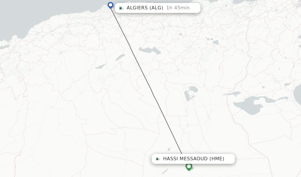 Flights from Hassi Messaoud to Algiers route map