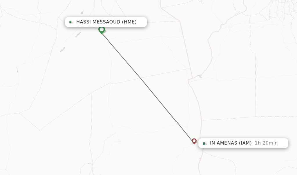Flights from Hassi Messaoud to In Amenas route map