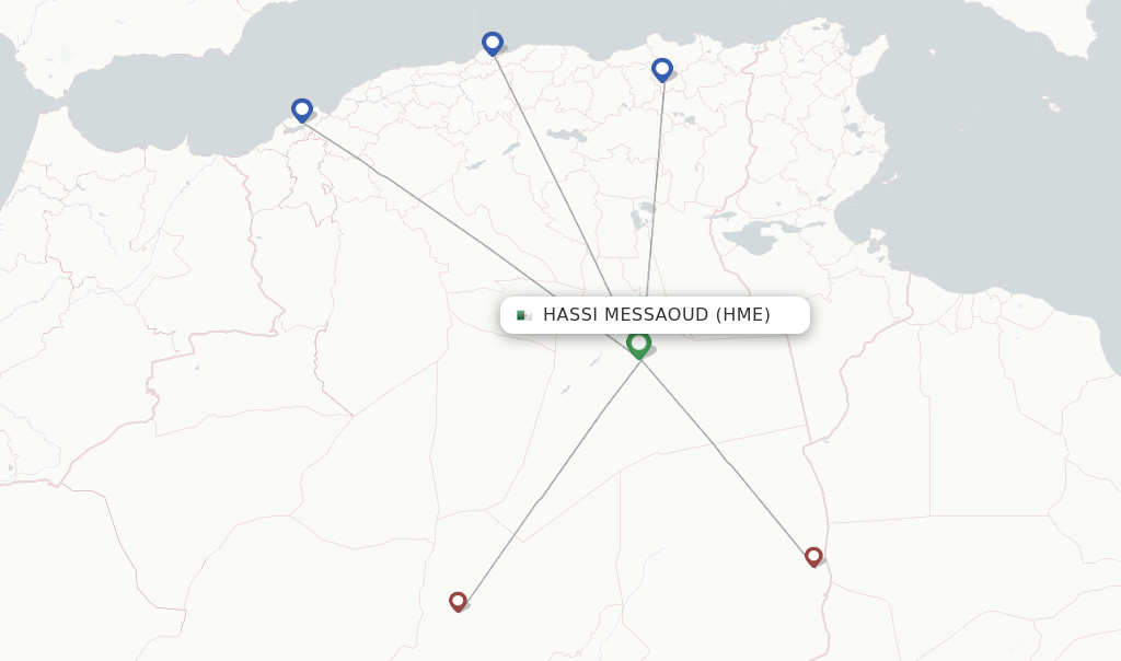 Flights from Hassi Messaoud to Adrar route map
