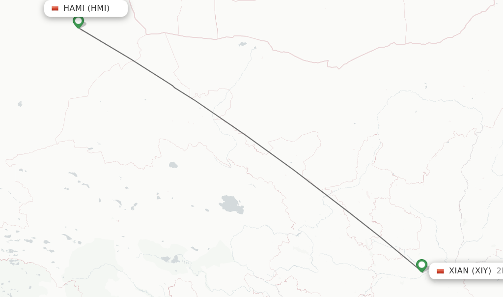 Flights from Hami to Xian route map