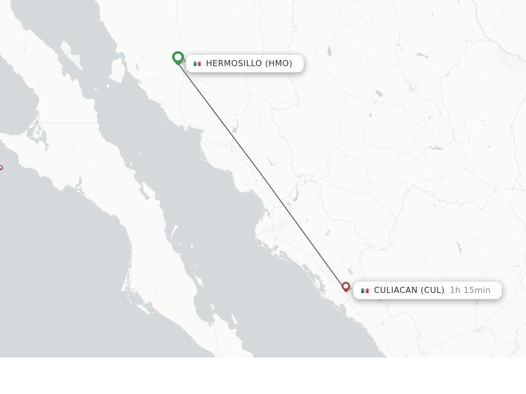 Flights from Hermosillo to Culiacan route map