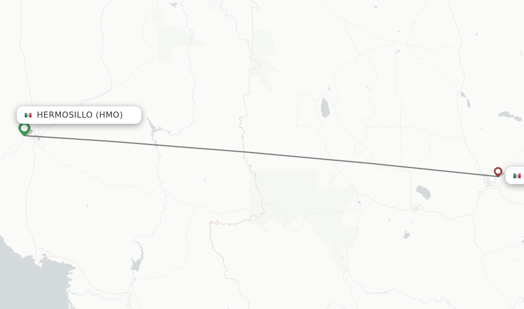 Flights from Hermosillo to Chihuahua route map