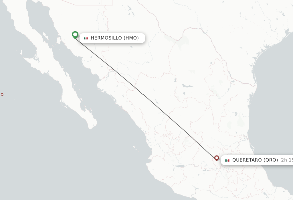 Flights from Hermosillo to Queretaro route map