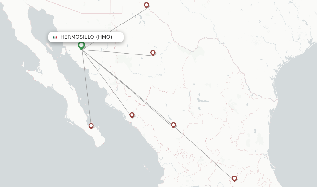 Route map with flights from Hermosillo with TAR Aerolineas