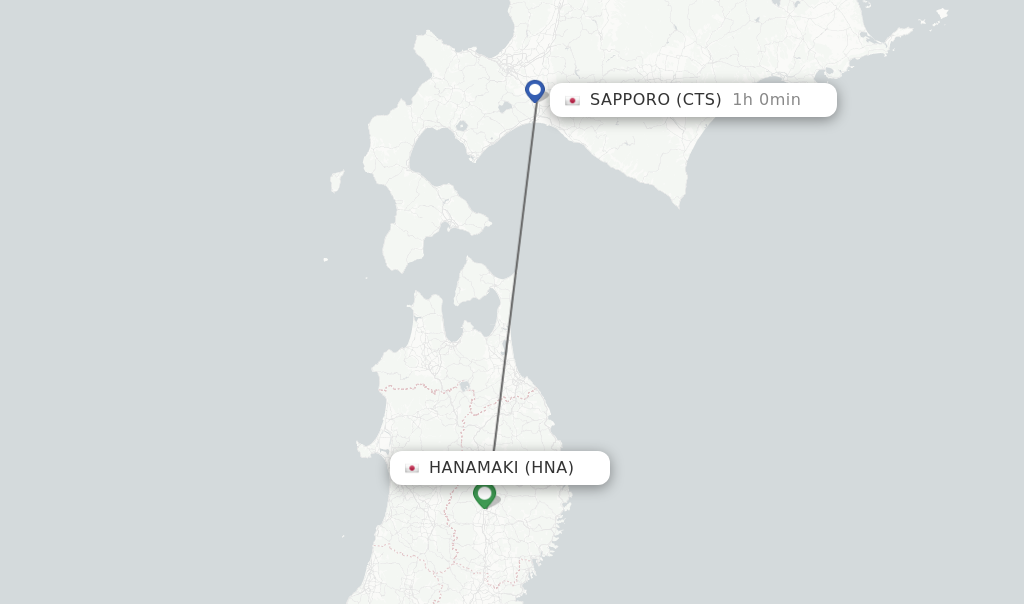 Flights from Hanamaki to Sapporo route map