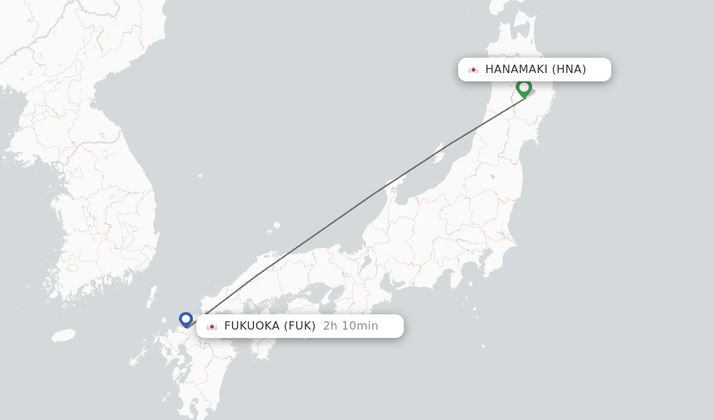 Flights from Hanamaki to Fukuoka route map