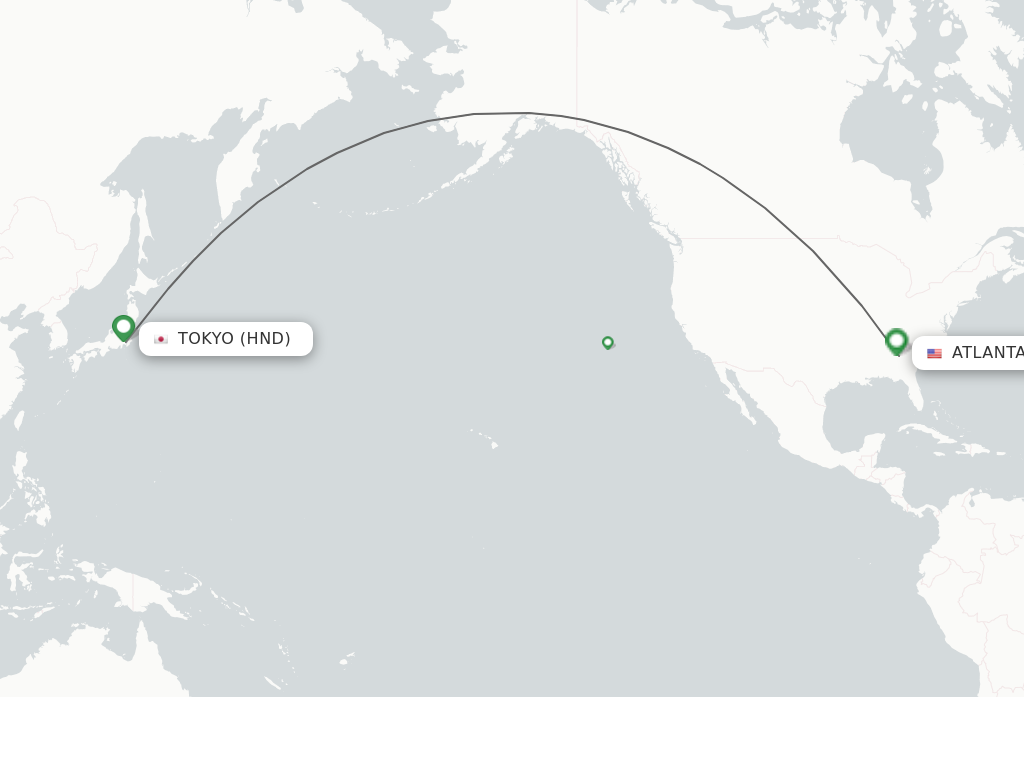 Flights from Tokyo to Atlanta route map