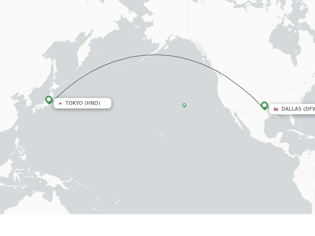 Flights from Tokyo to Dallas route map