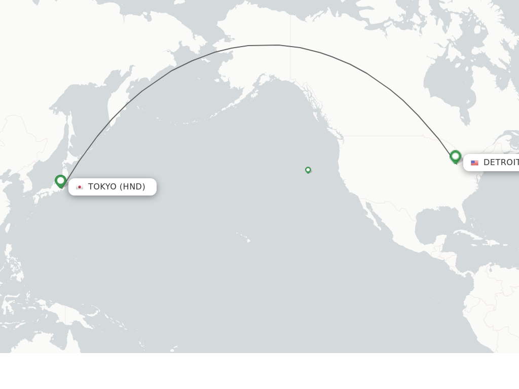 Flights from Tokyo to Detroit route map