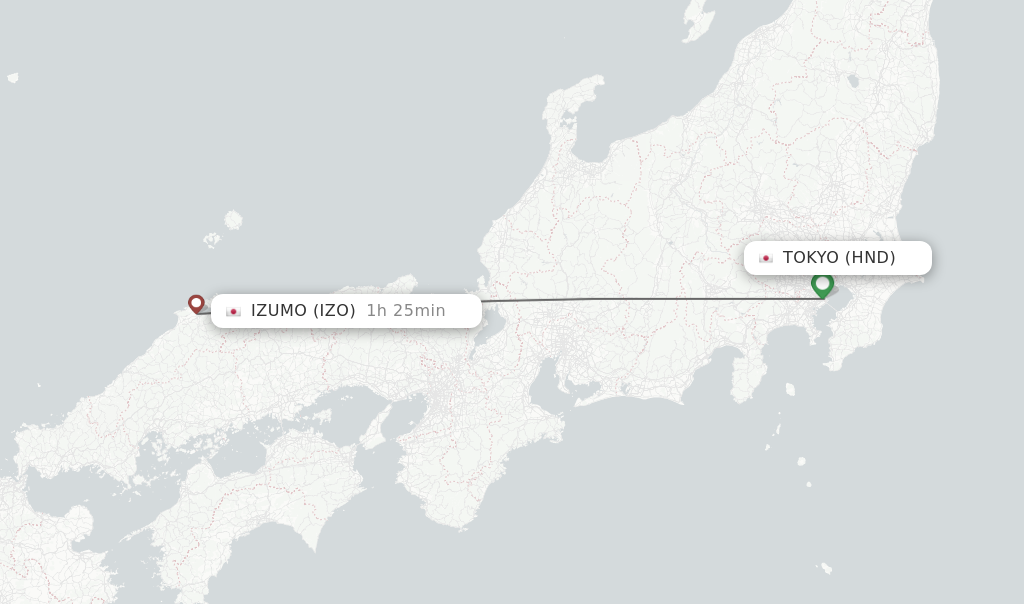 Flights from Tokyo to Izumo route map
