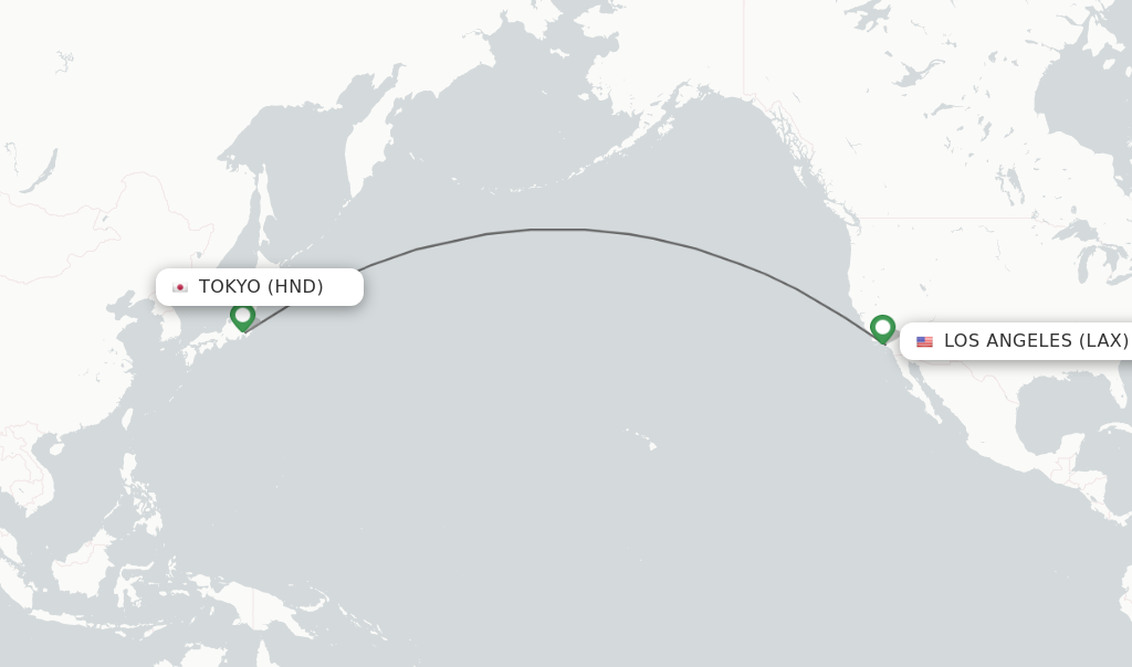 Flights from Tokyo to Los Angeles route map