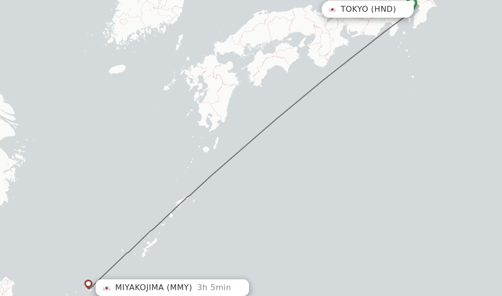 Flights from Tokyo to Miyakojima route map