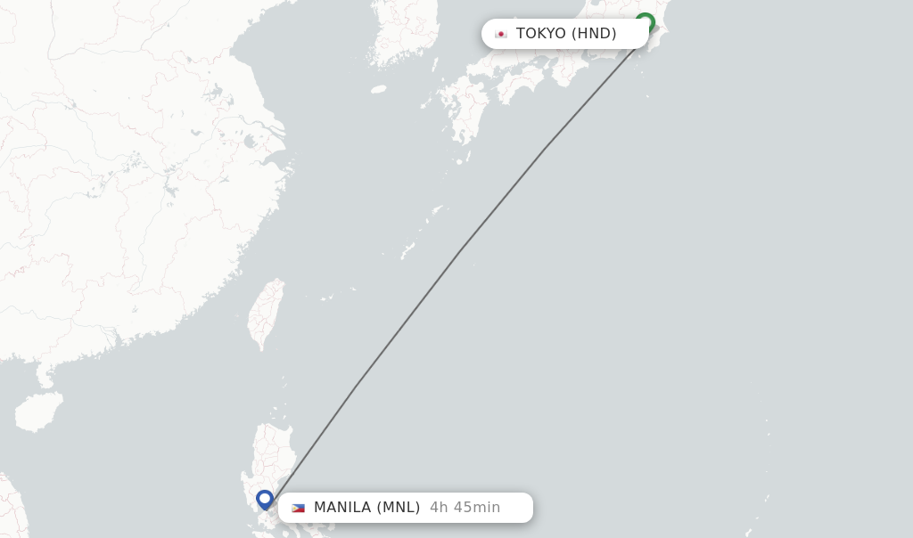 Flights from Tokyo to Manila route map