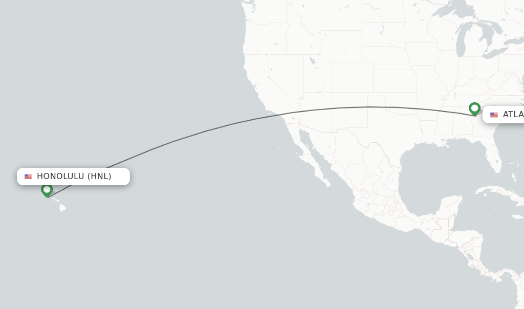Flights from Honolulu to Atlanta route map