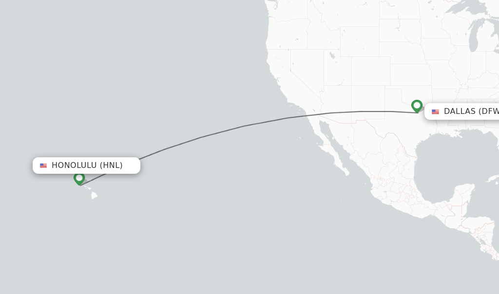 Flights from Honolulu to Dallas route map