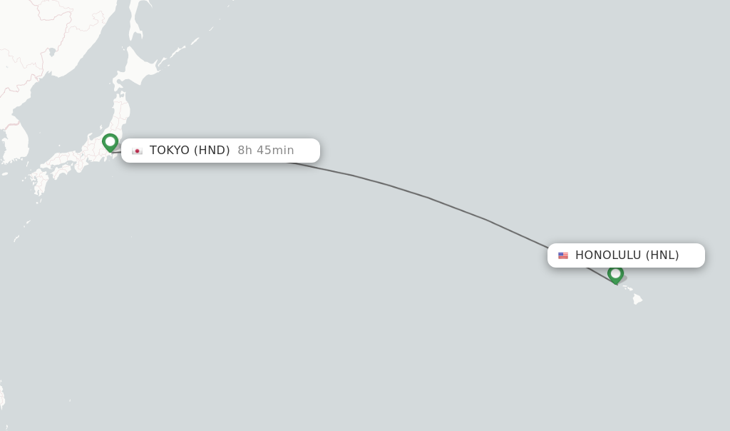 Flights from Honolulu to Tokyo route map