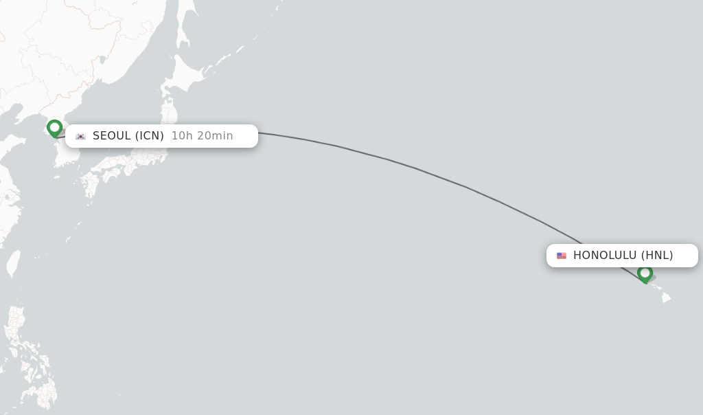Flights from Honolulu to Seoul route map