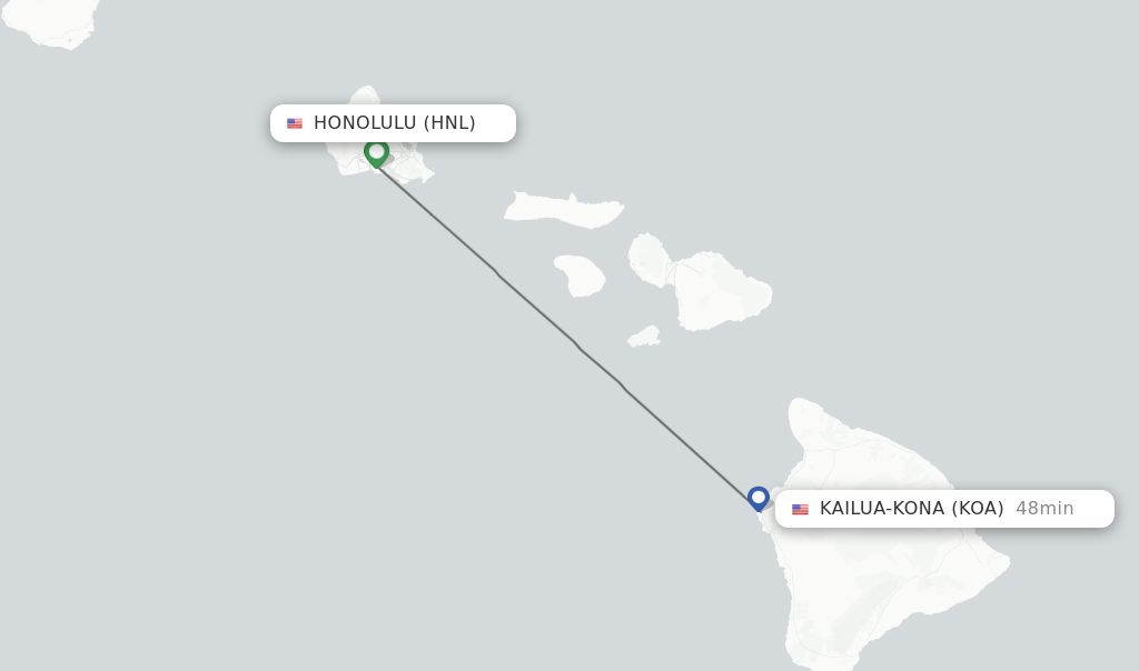 Flights from Honolulu to Kailua-Kona route map