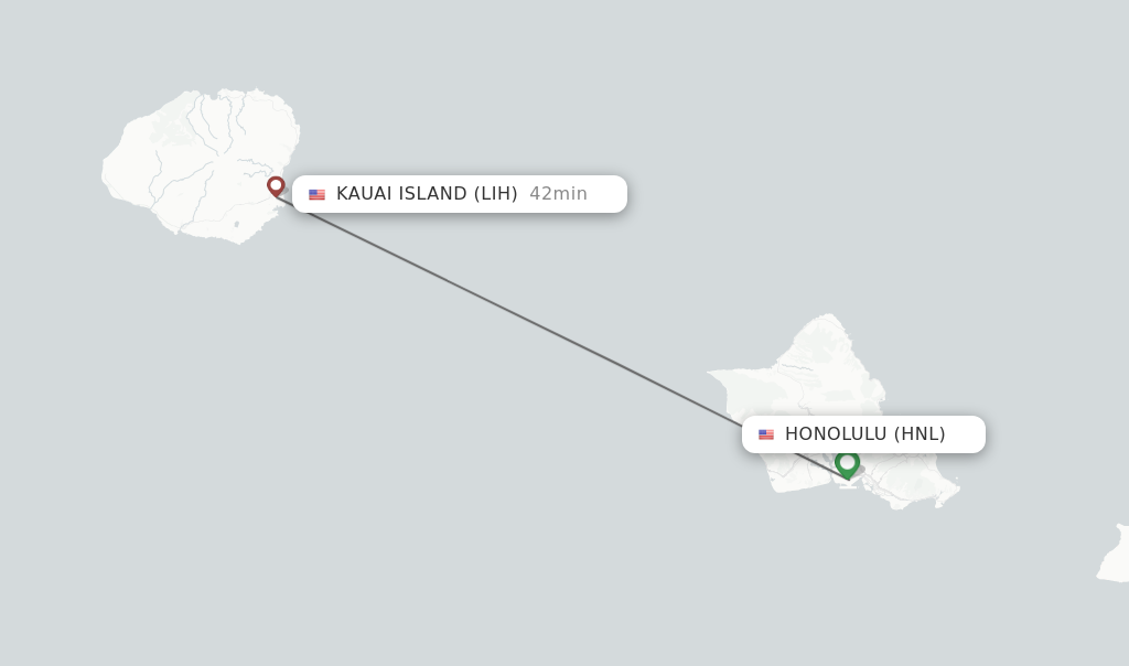 Flights from Honolulu to Kauai Island route map
