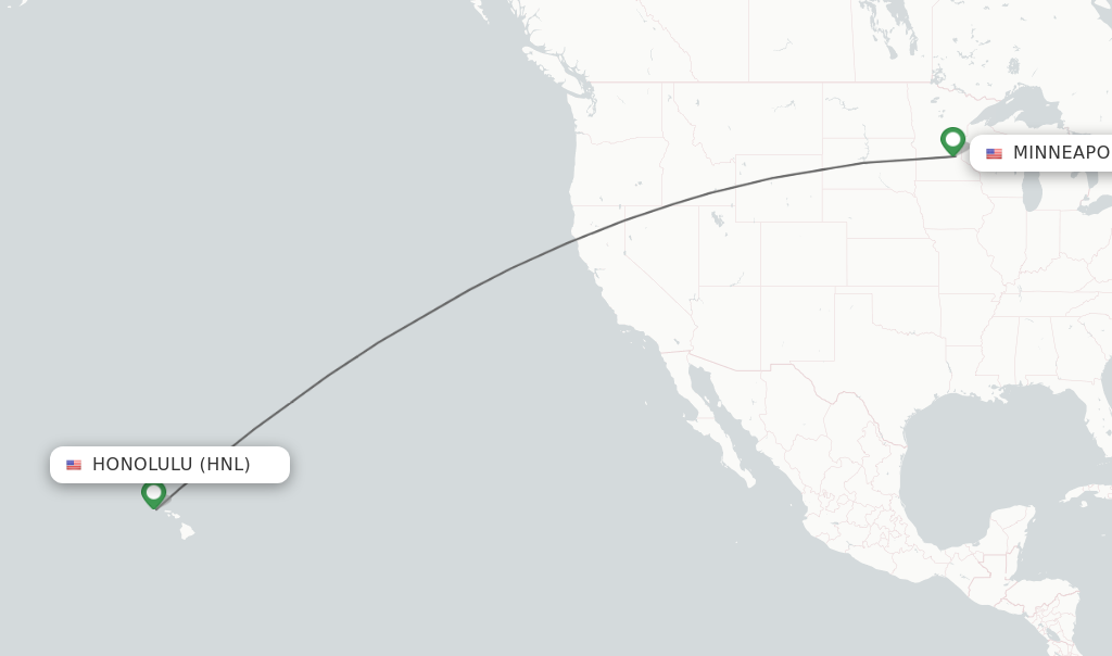 Flights from Honolulu to Minneapolis route map