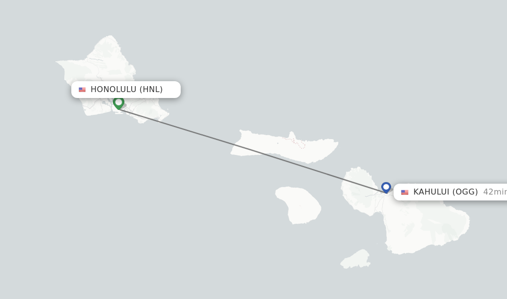 Flights from Honolulu to Kahului route map