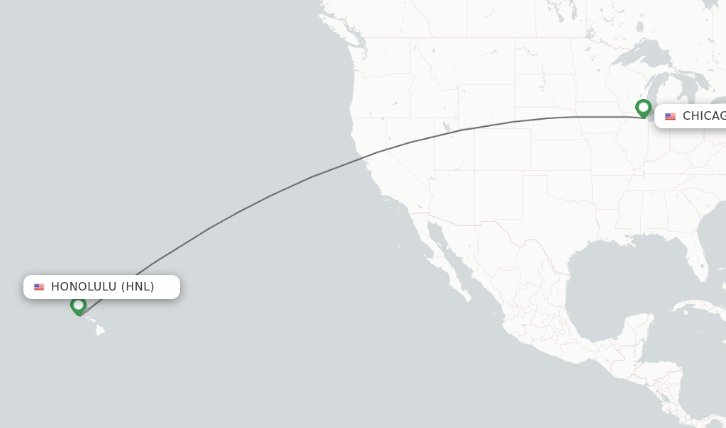 Flights from Honolulu to Chicago route map