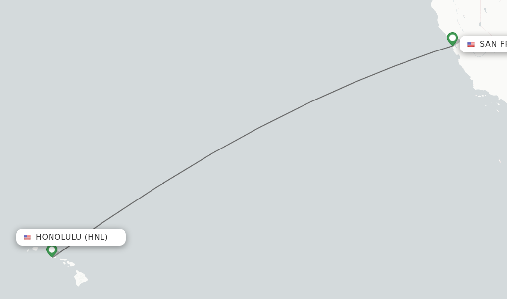 Flights from Honolulu to San Francisco route map