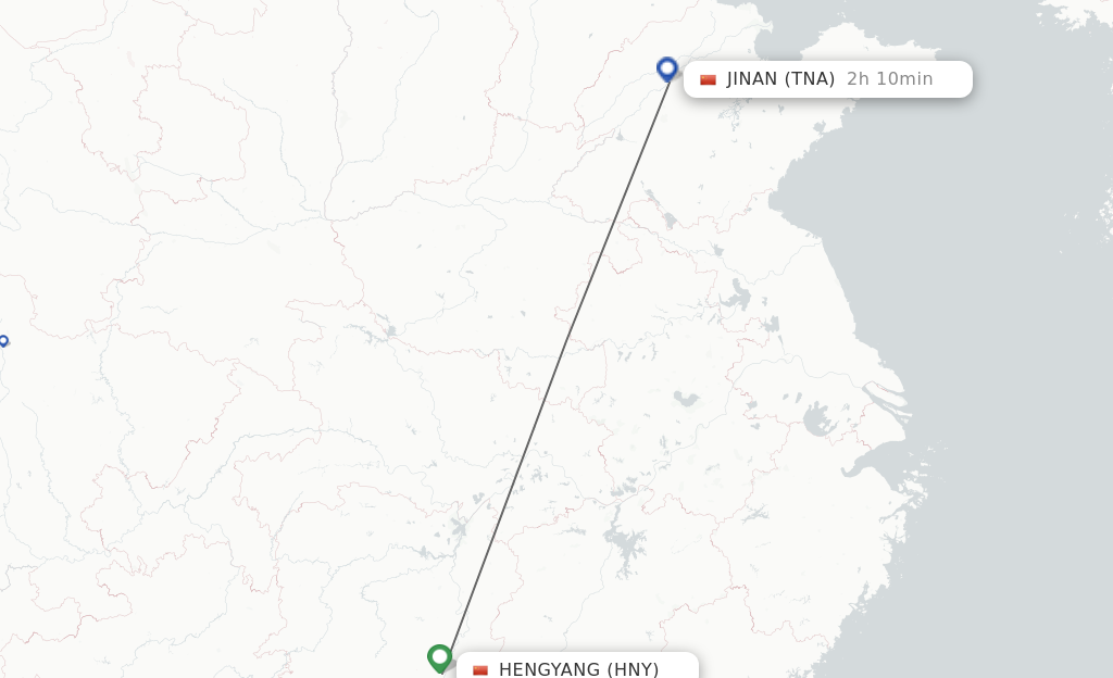 Flights from Hengyang to Jinan route map