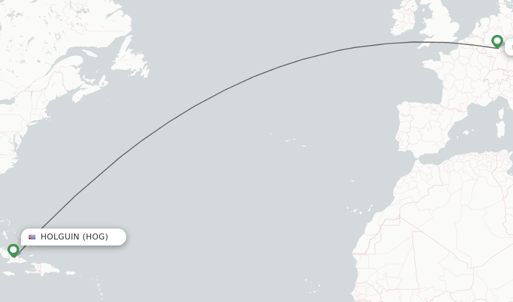 Flights from Holguin to Frankfurt route map