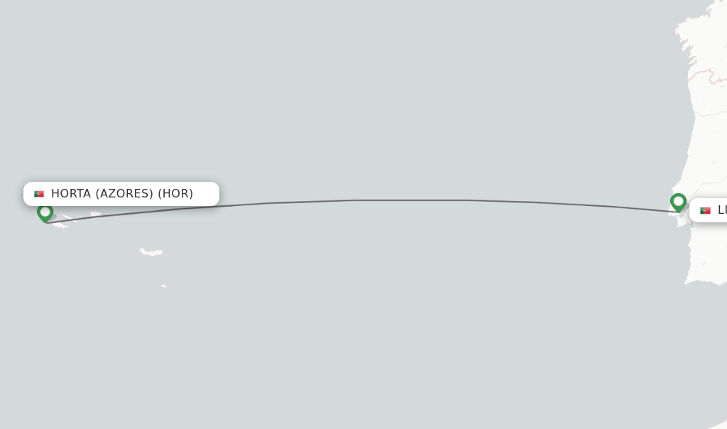 Flights from Horta (Azores) to Lisbon route map