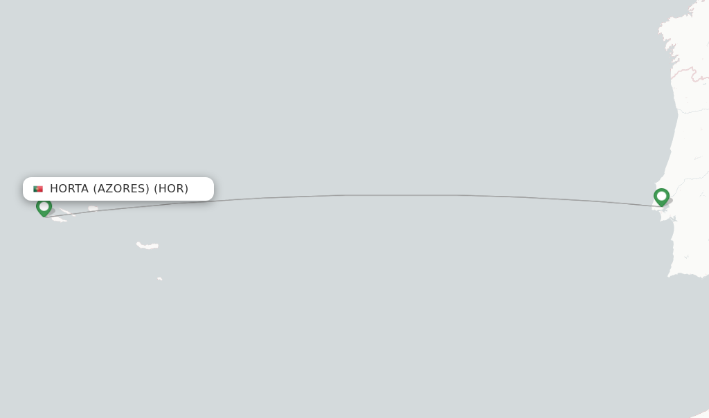 Route map with flights from Horta (Azores) with Azores Airlines