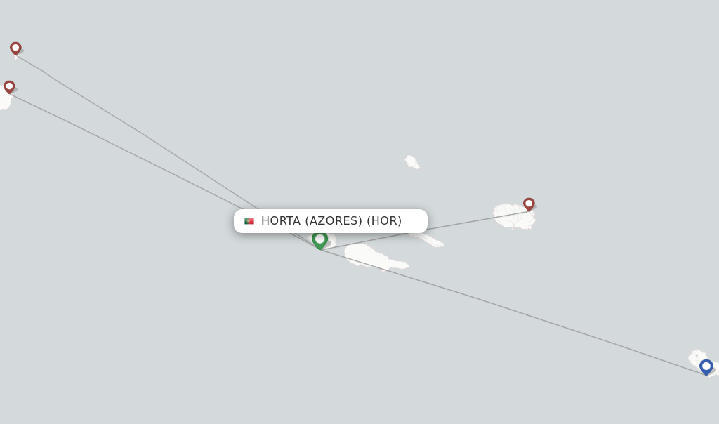 Route map with flights from Horta (Azores) with SATA - Air Acores