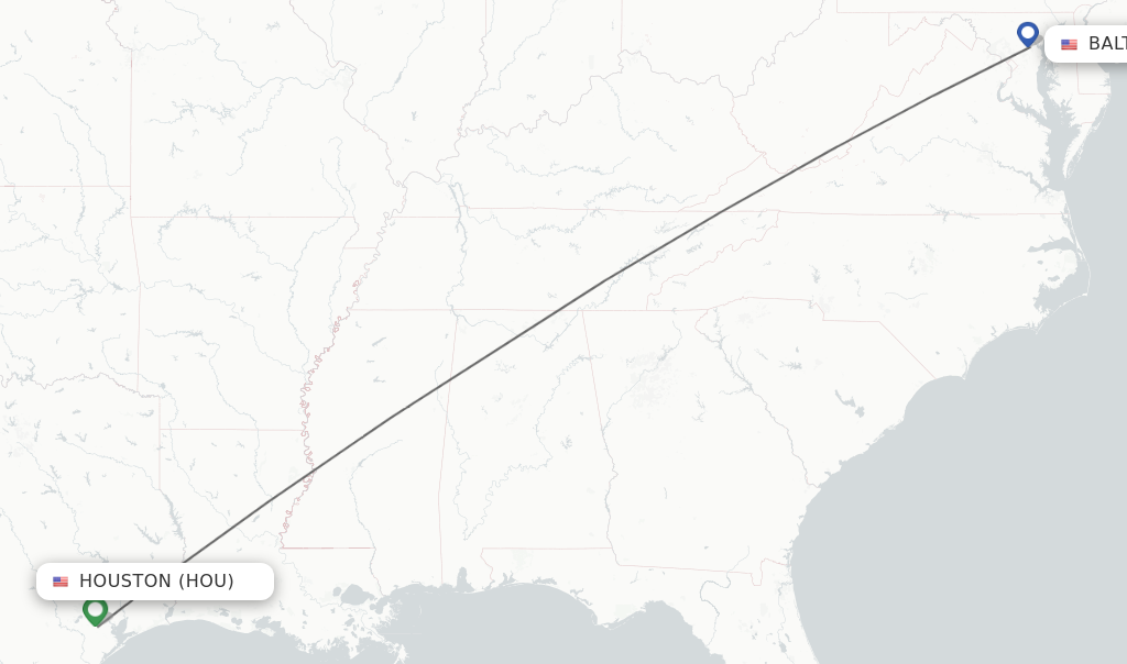 Flights from Houston to Baltimore route map