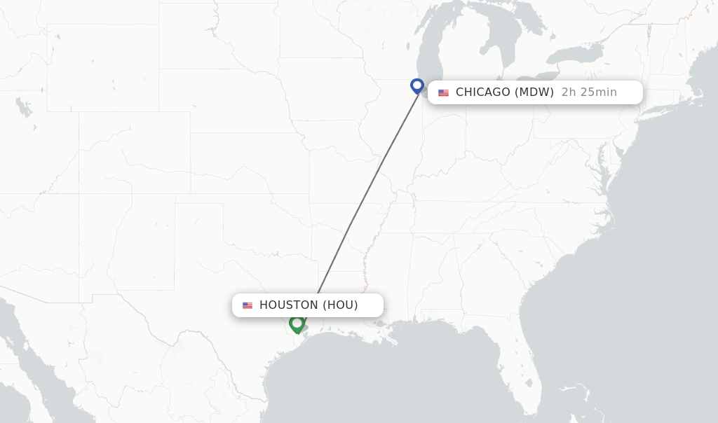 Flights from Houston to Chicago route map