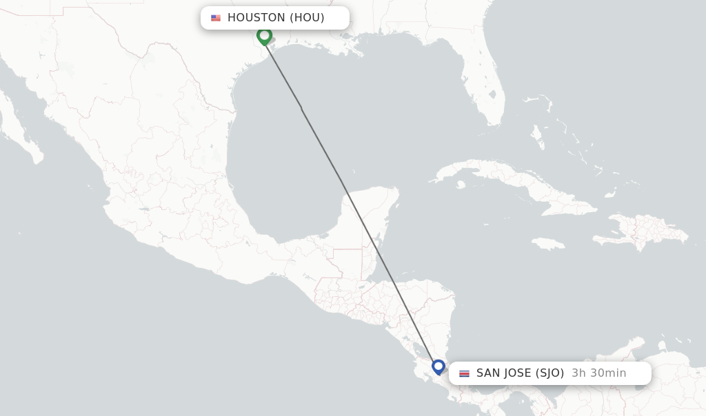 Flights from Houston to San Jose route map