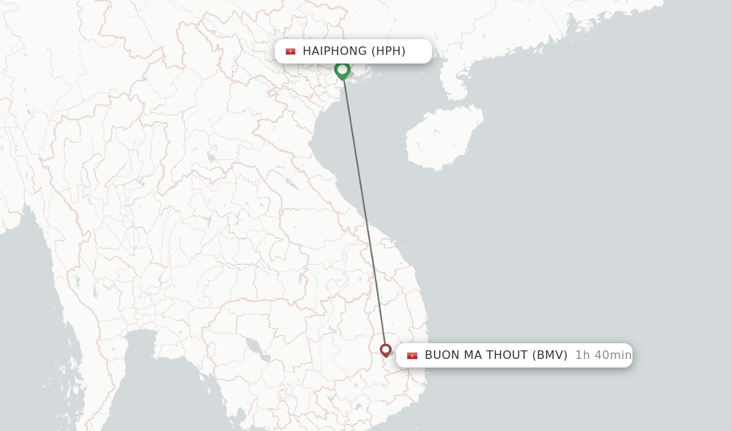 Flights from Haiphong to Buon Ma Thout route map