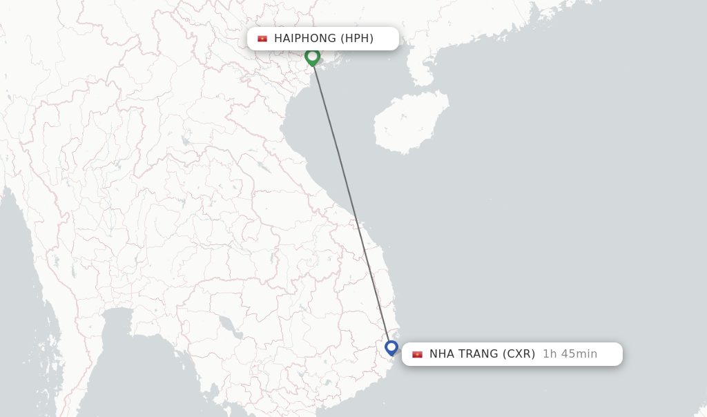 Flights from Haiphong to Nha Trang route map