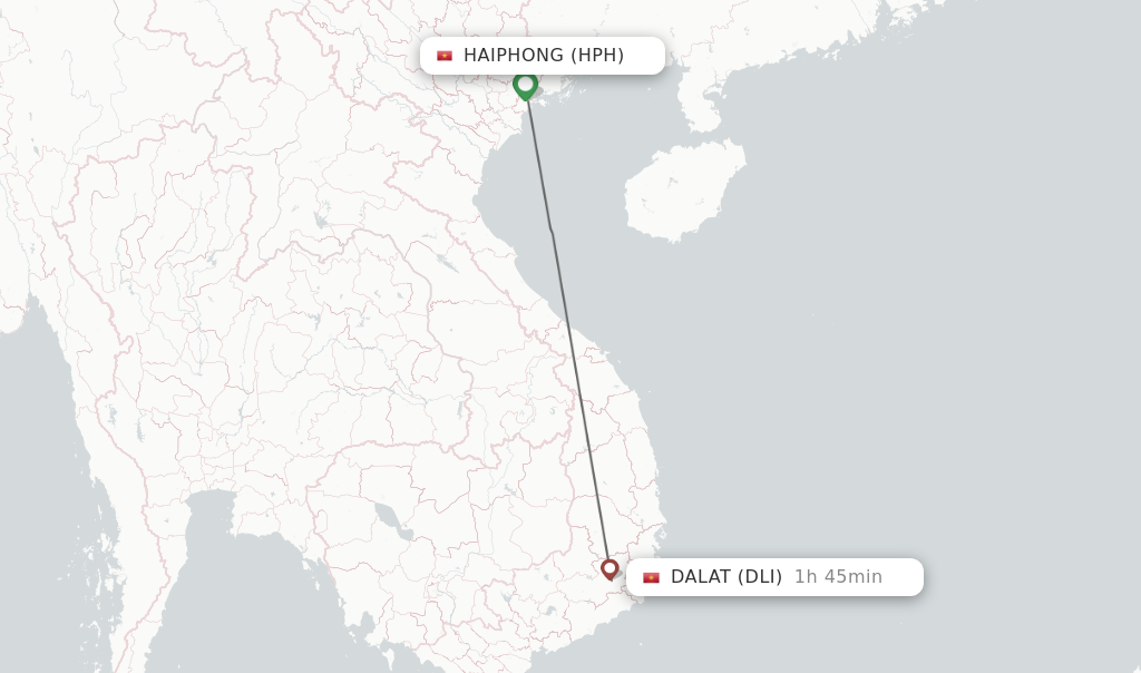 Flights from Haiphong to Dalat route map