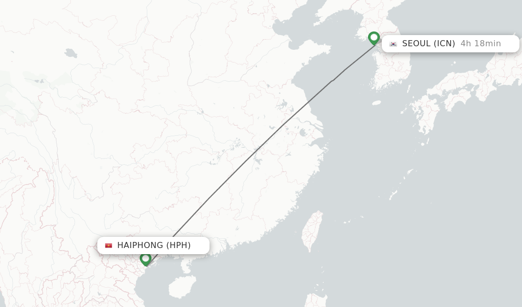 Flights from Haiphong to Seoul route map