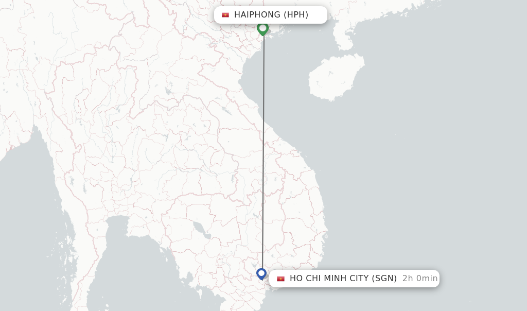 Flights from Haiphong to Ho Chi Minh City route map