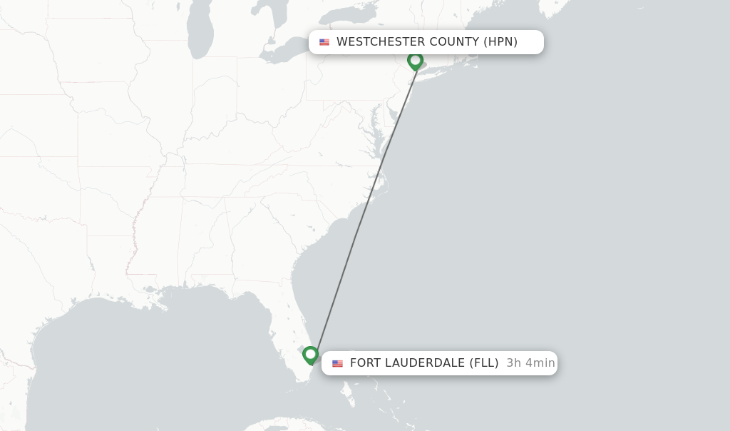 Flights from Westchester County to Fort Lauderdale route map