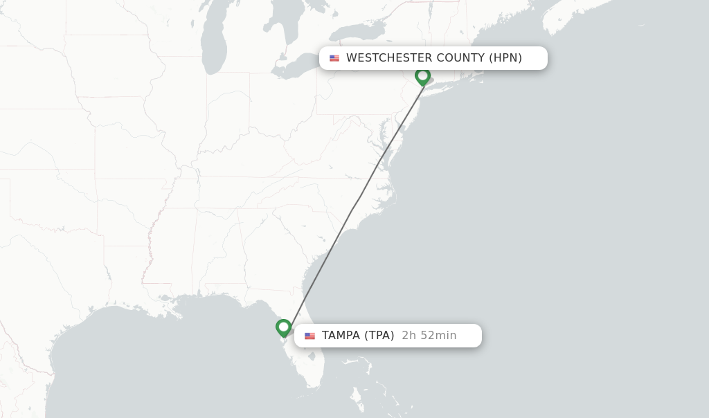Flights from Westchester County to Tampa route map